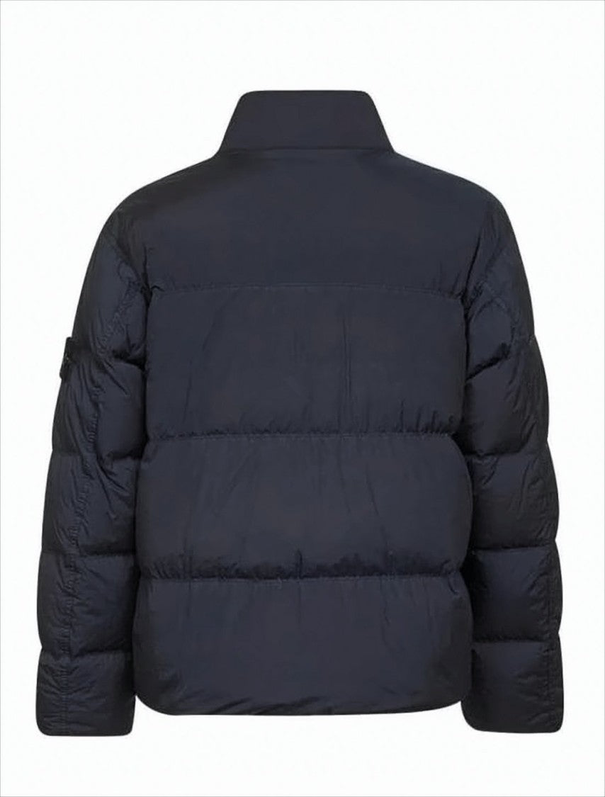 Stone Island Boxy Black Padded Jacket With Horizontal Quilting And Stand Collar