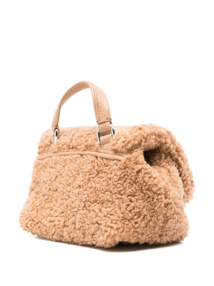 Zanellato Camel Brown Faux Shearling Shoulder Bag With Adjustable Strap