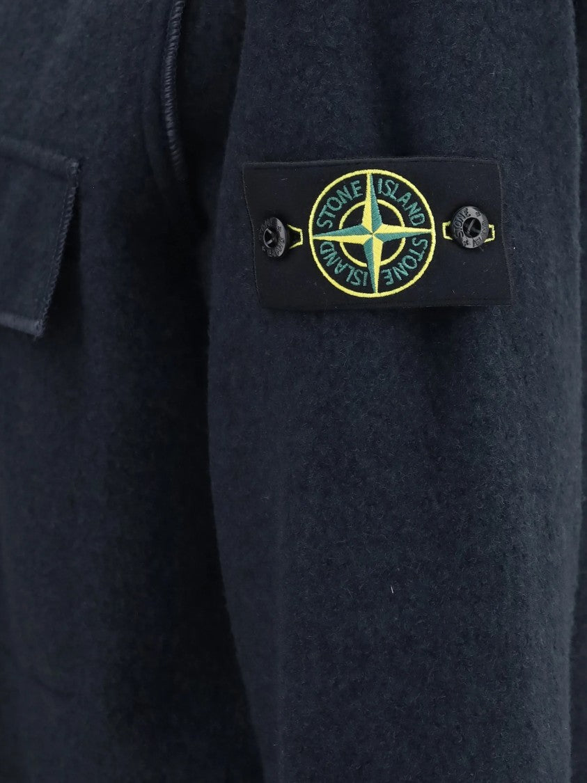 Stone Island Monochrome Wool-Blend Button-Front Casual Shirt