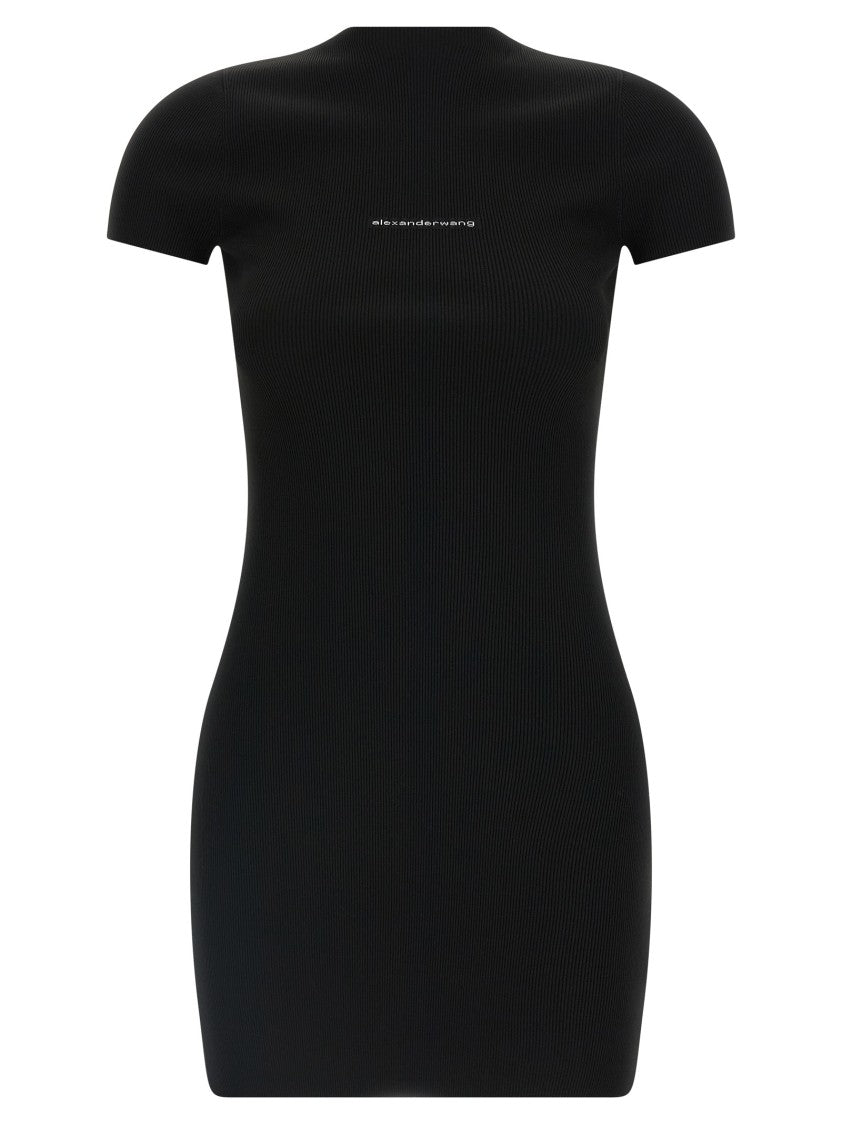 Alexander Wang Ribbed Knit Mini Dress With Logo Intarsia