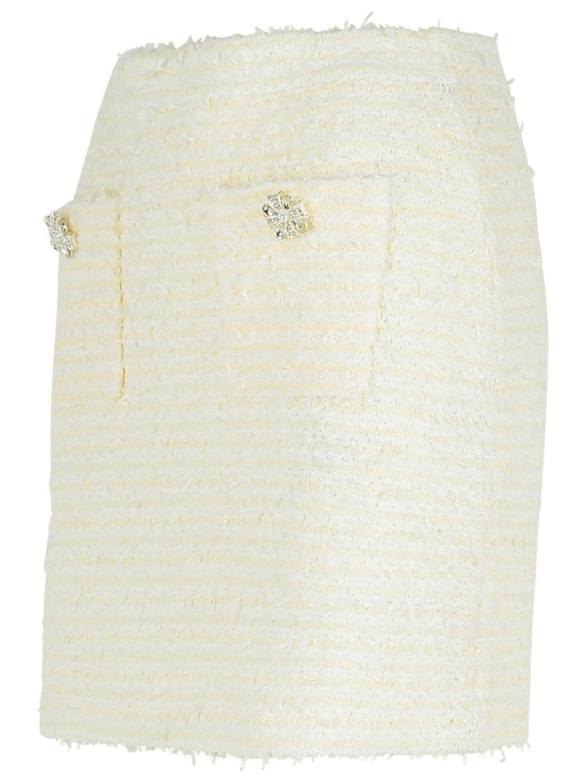 Self-Portrait 'Boucle' Cream Cotton Blend Miniskirt