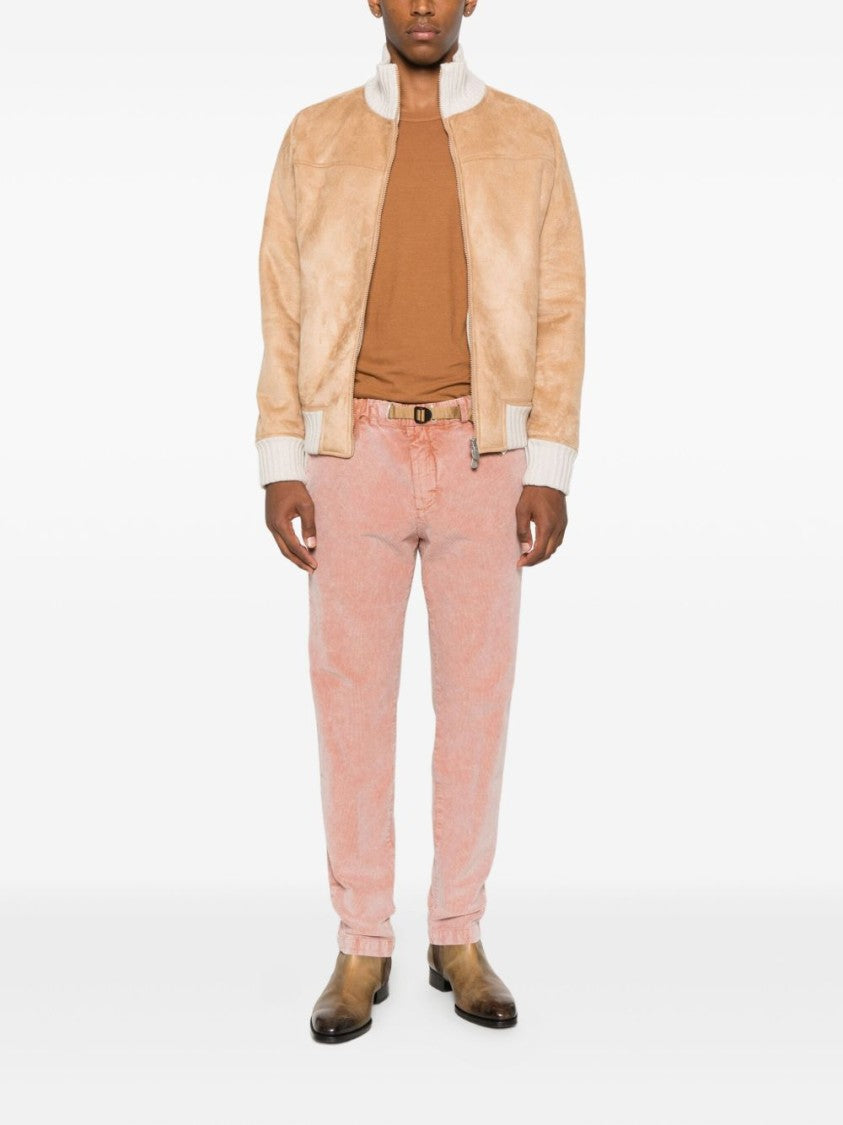 Gran Sasso Soft Beige Suede Jacket With Ribbed Knit Details