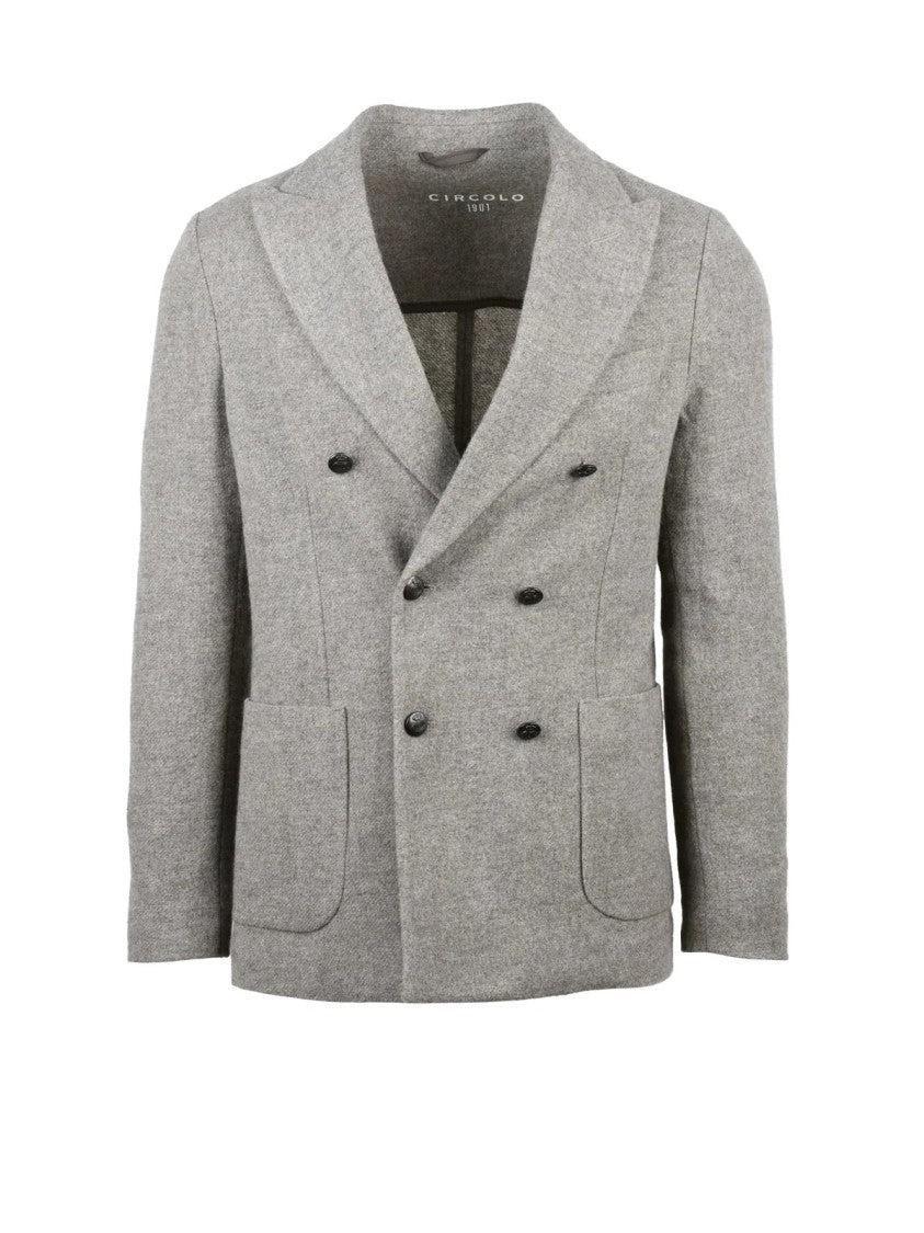 Circolo 1901 Double-Breasted Blazer In Heathered Grey Virgin Wool And Cashmere Blend