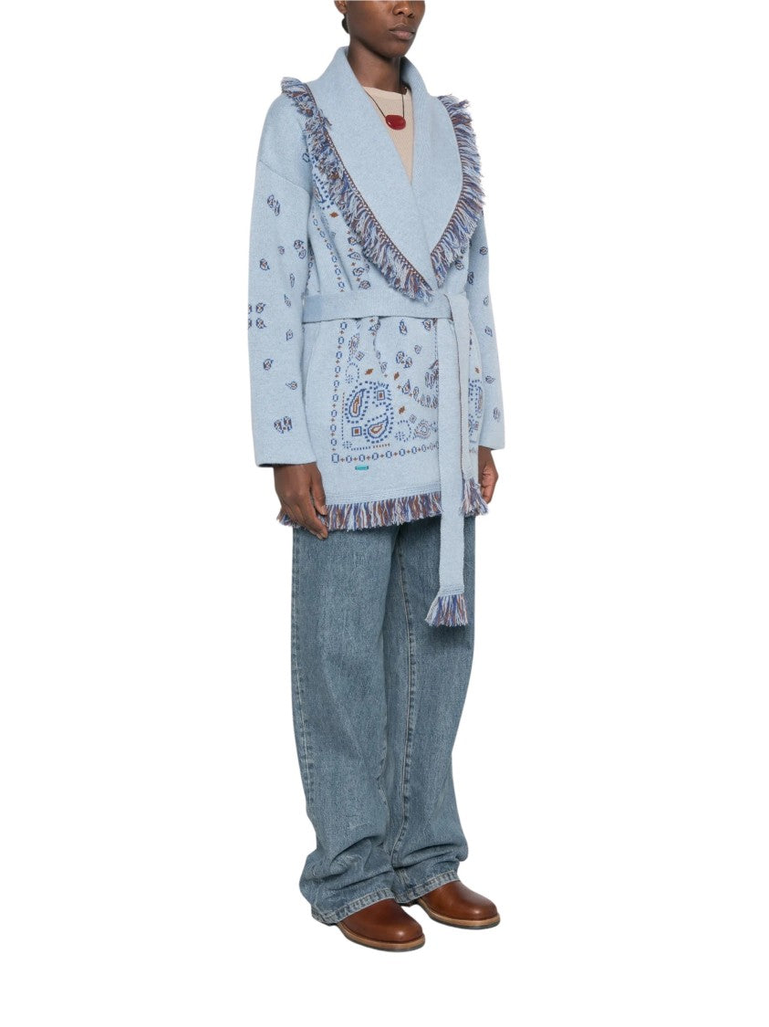 Alanui Bandana-Inspired Jacquard Cardigan With Fringed Edges