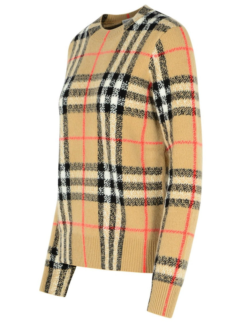 Burberry 'Constance Check' Beige Cashmere And Wool Sweater