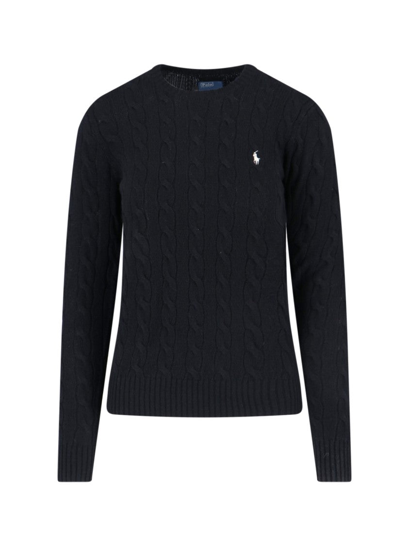 Polo Ralph Lauren Black Cable Knit Wool-Blend Sweater