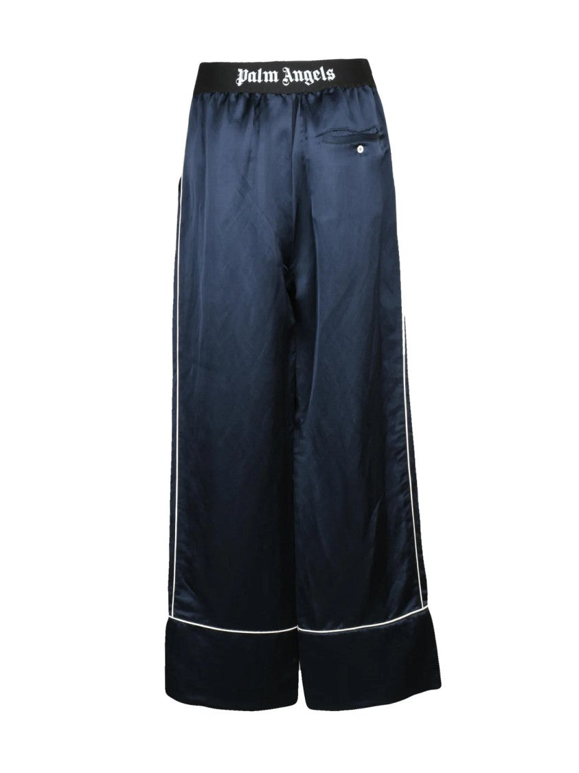 Palm Angels Wide-Leg Satin Trousers With Contrasting Piping