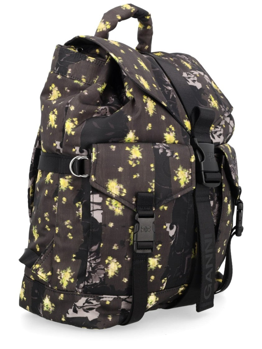 Ganni Re-Tech Abstract Floral Pockets Backpack