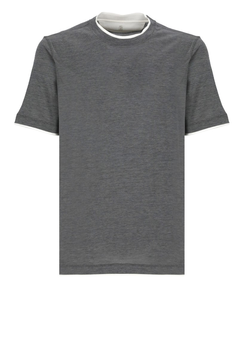 Brunello Cucinelli Grey Silk And Cotton T-Shirt