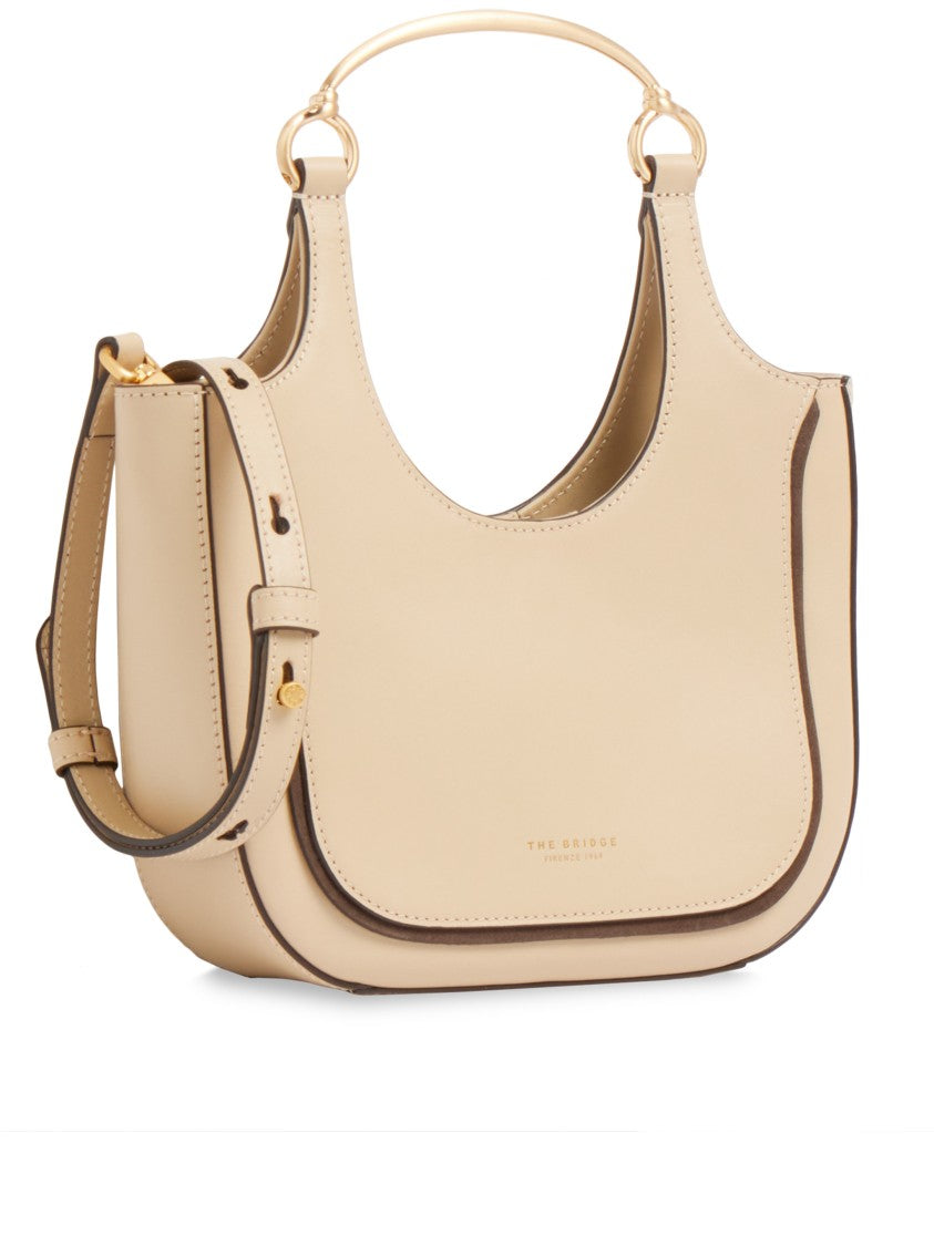 The Bridge Beige Baby Hobo Structured Leather Shoulder Bag