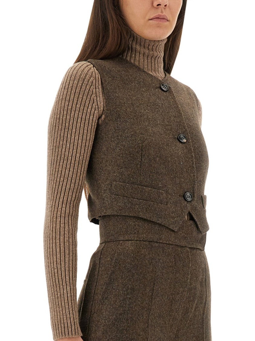 Max Mara Cropped Tailored Vest With Button Closure And Adjustable Strap