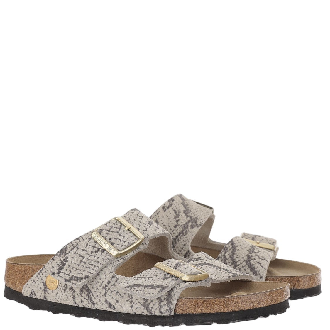 Birkenstock Suede Slip-On Sandals With Buckle Straps And Animal Print