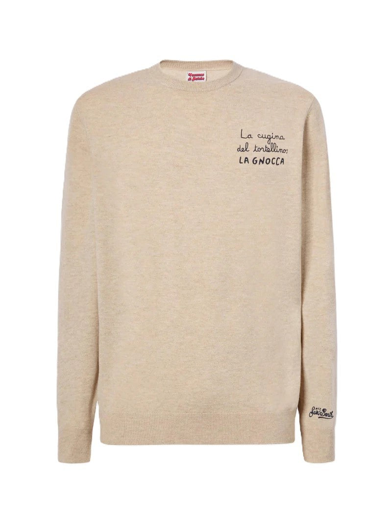 Mc2 Saint Barth Beige Crewneck Sweatshirt With Ribbed Cuffs