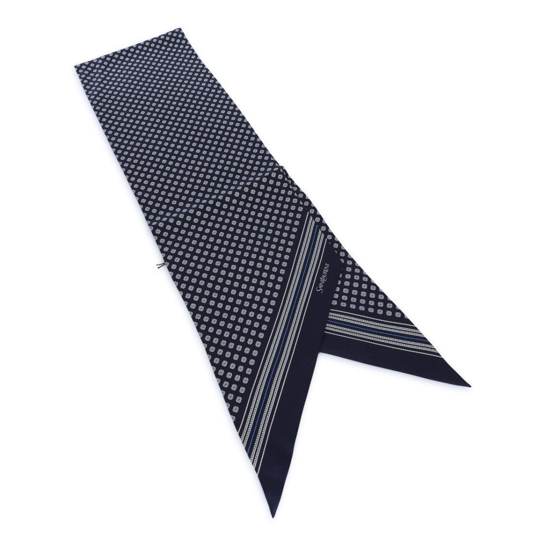 Saint Laurent Navy Geometric Silk Scarf
