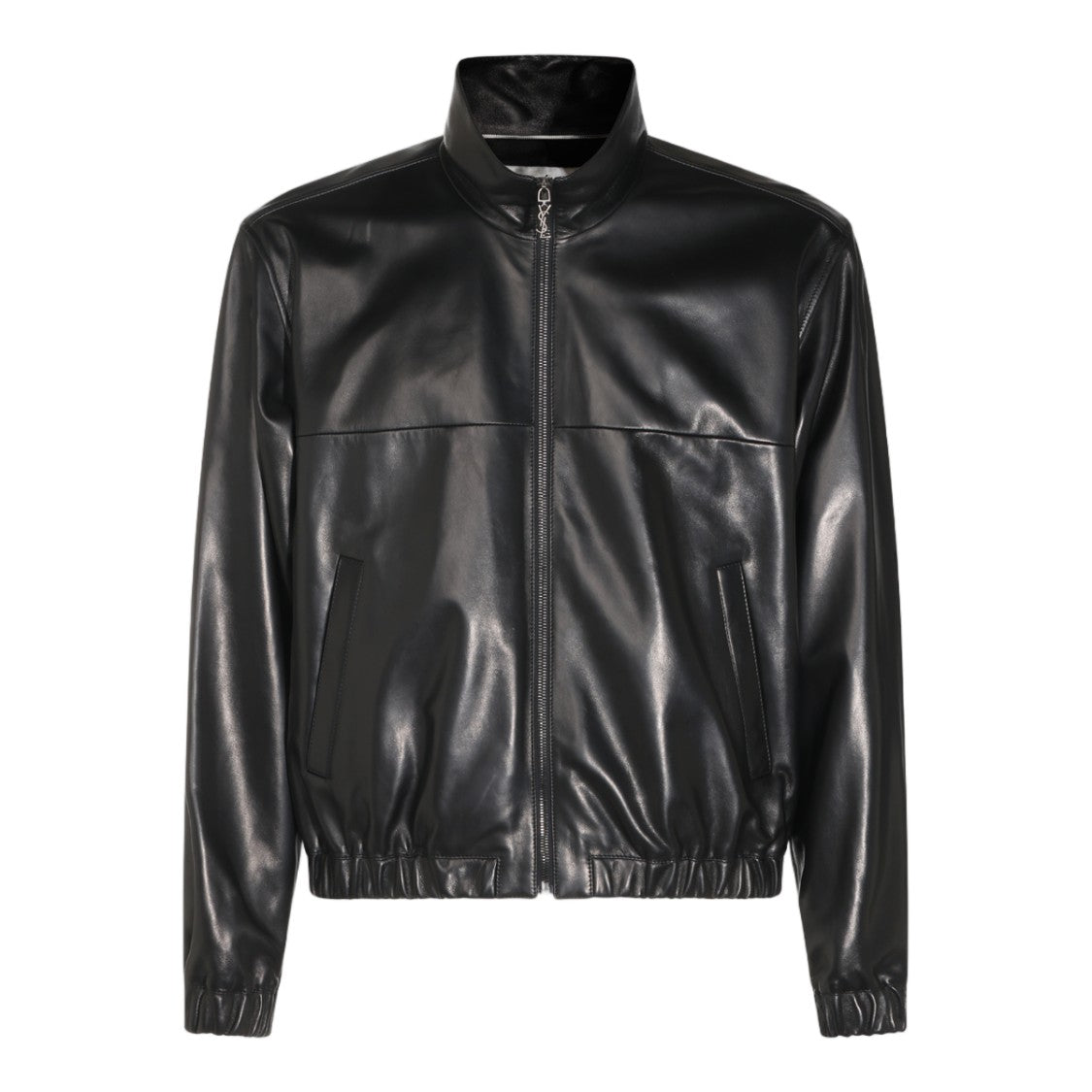 Saint Laurent Black High Collar Zipper Leather Jacket