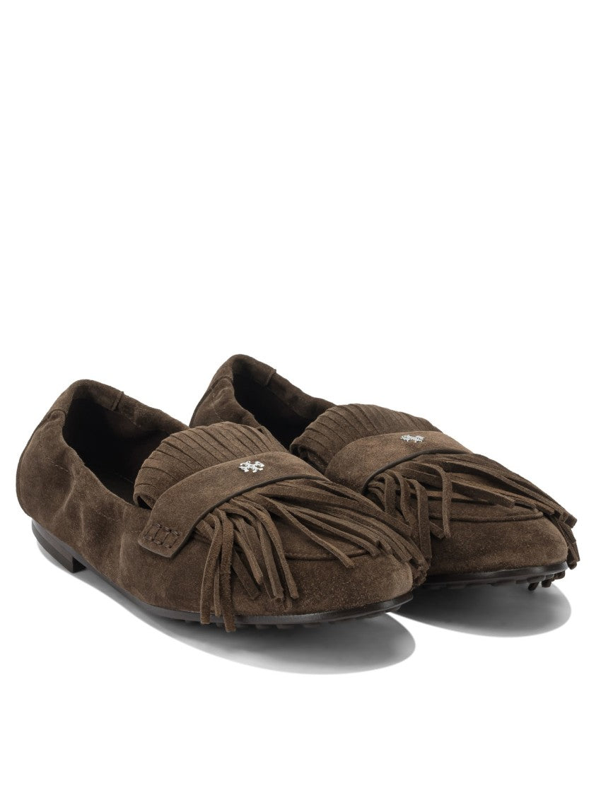 Tory Burch Suede Moccasin Loafers With Fringe Detailing