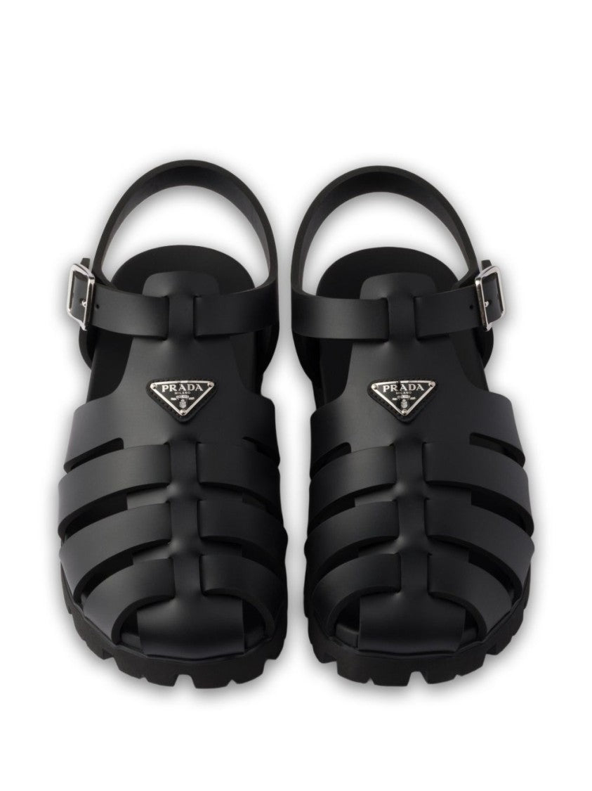 Prada Black Triangle Logo Rubber Fisherman Sandals
