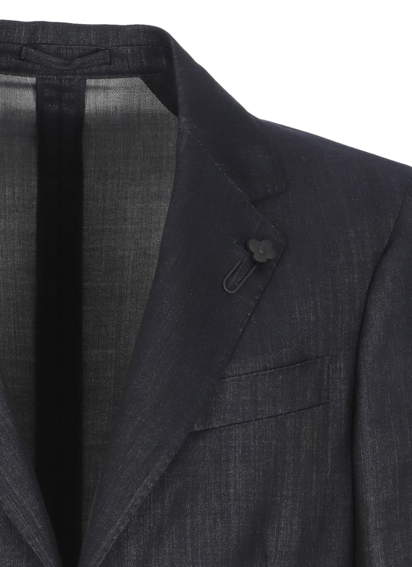 Lardini Blue Black Buttons Flower Accent Suit