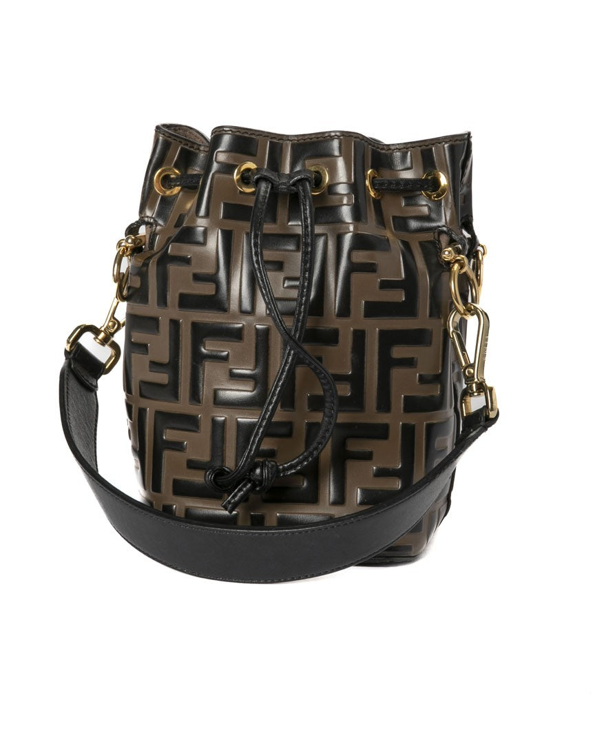 Fendi Mon Tresor Mini Ff Embossed Leather Bucket Bag