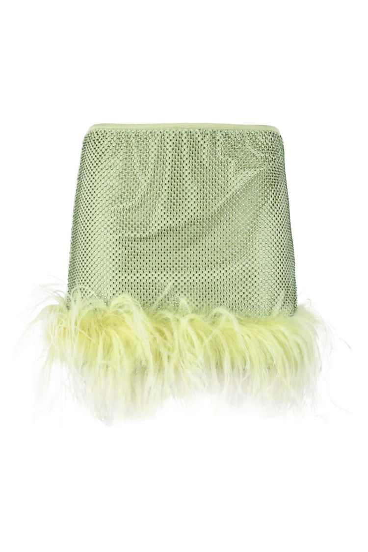 Patrizia Pepe Textured Green Skirt With Feather Trim
