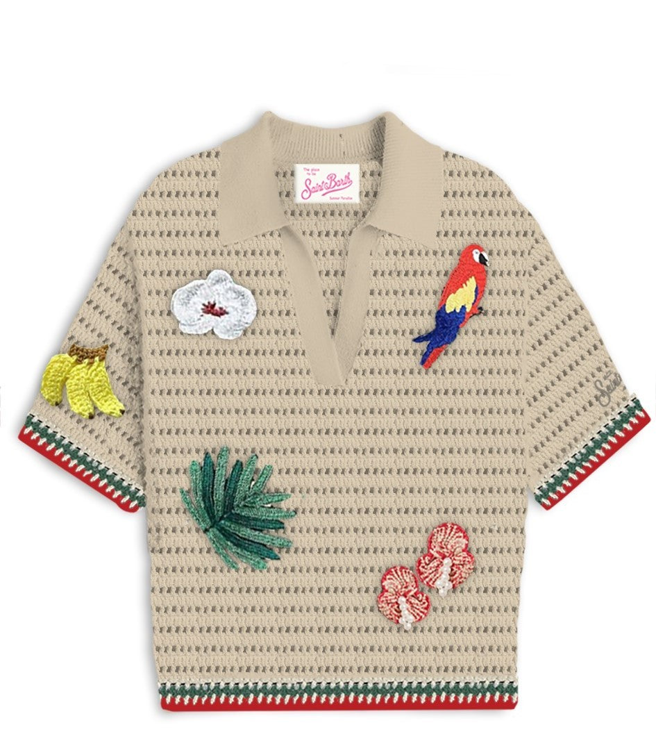 Mc2 Saint Barth Pixie Lace Pink V Neck Polo