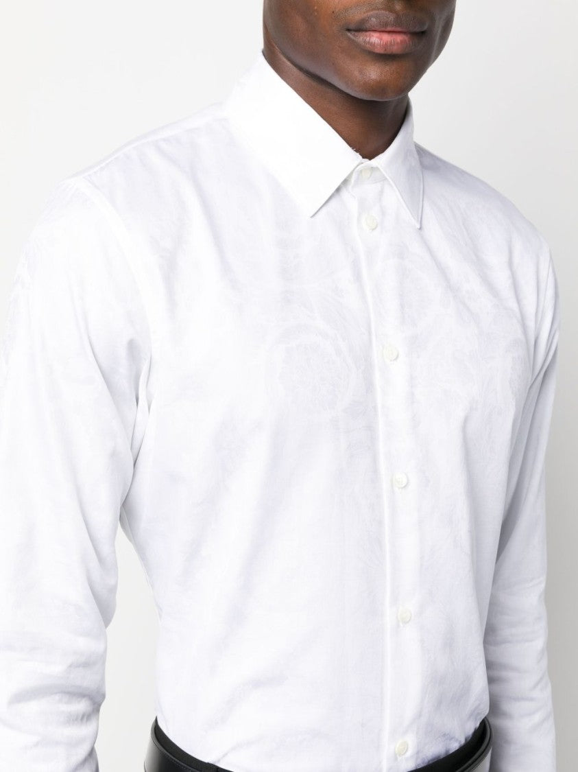Versace Full Jacquard White Cotton Long-Sleeve Shirt