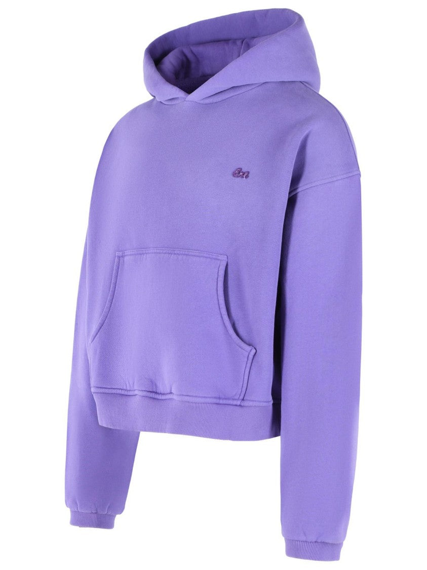 Erl Purple Boxy Cropped Cotton Sweatshirt