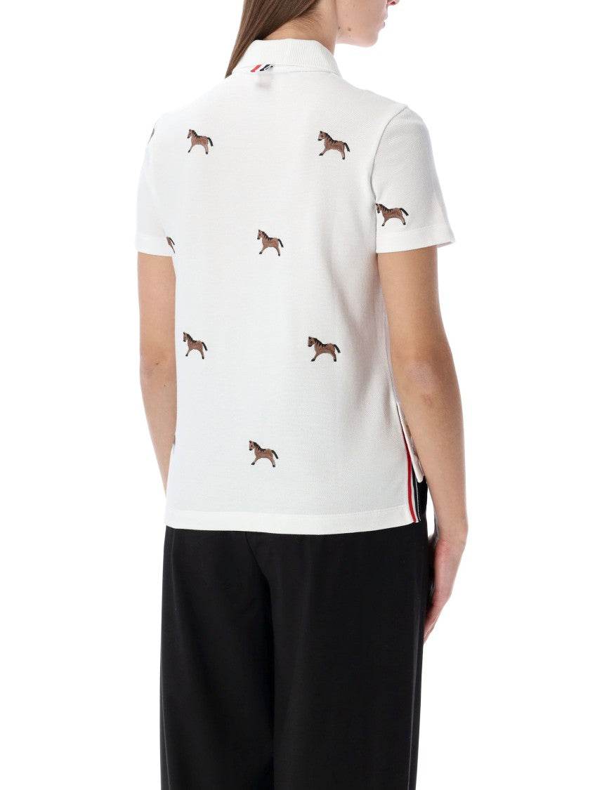 Thom Browne Horse Embroidery Cotton Polo Shirt