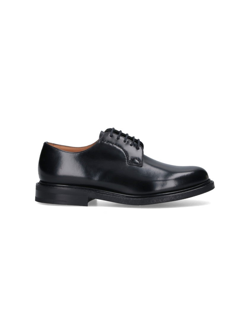 Church's Polished Black Leather Lace-Up Flat Shoes From Church's