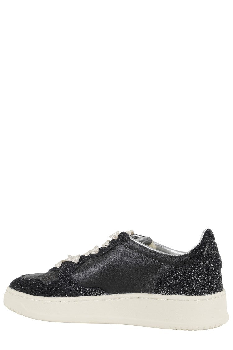 Autry Glittered Black Leather Medalist Low Sneakers