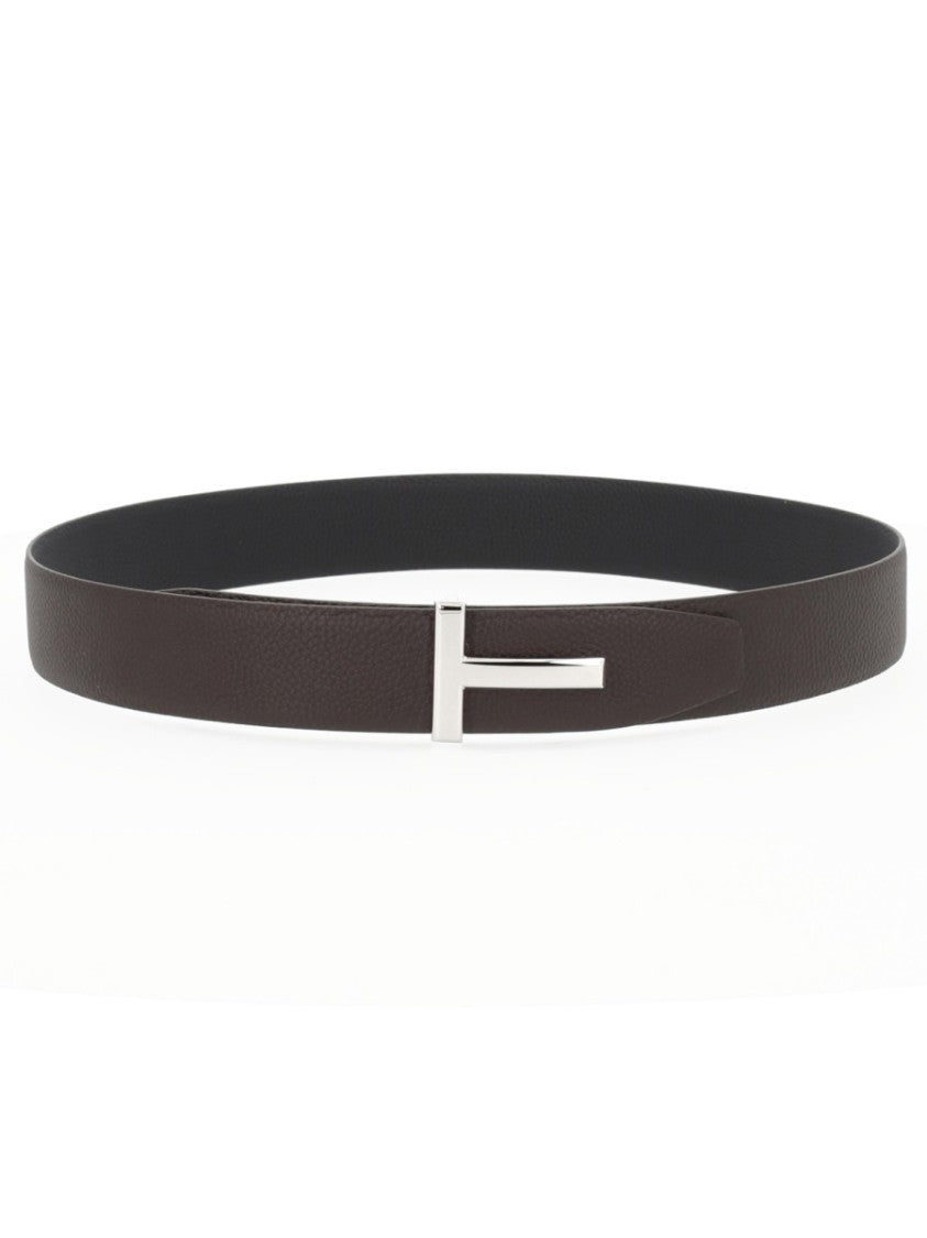 Tom Ford T Buckle Narrow Brown Calf Leather Belt