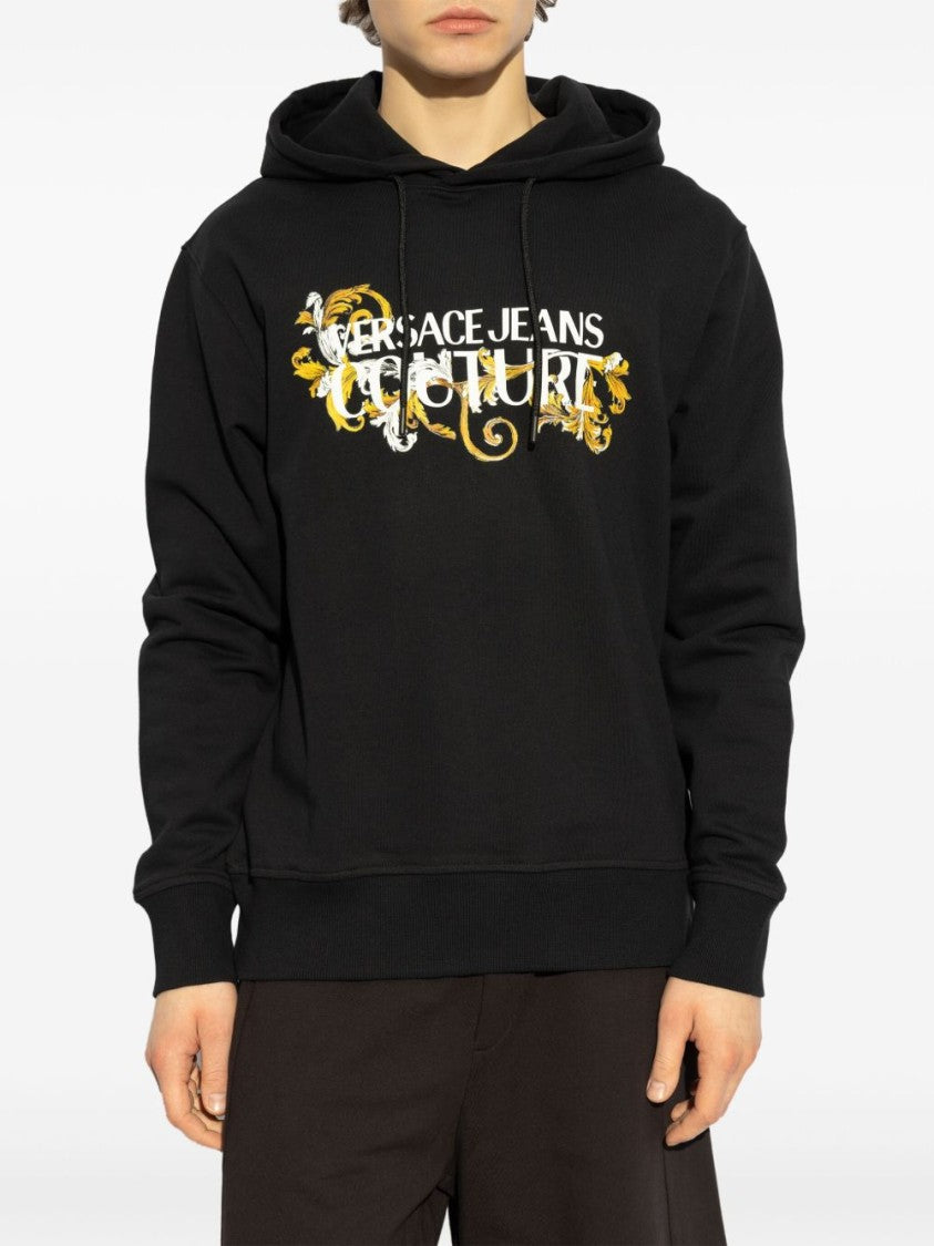 Versace Jeans Couture Black Cotton Sweatshirt With Drawstring Hood