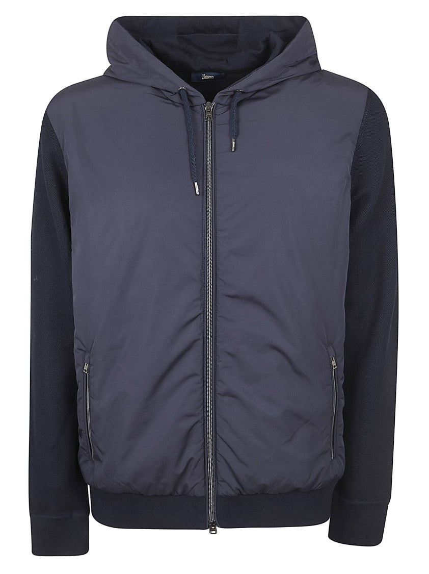 Herno Casual Cotton Jacket With Textured Knit Sleeves