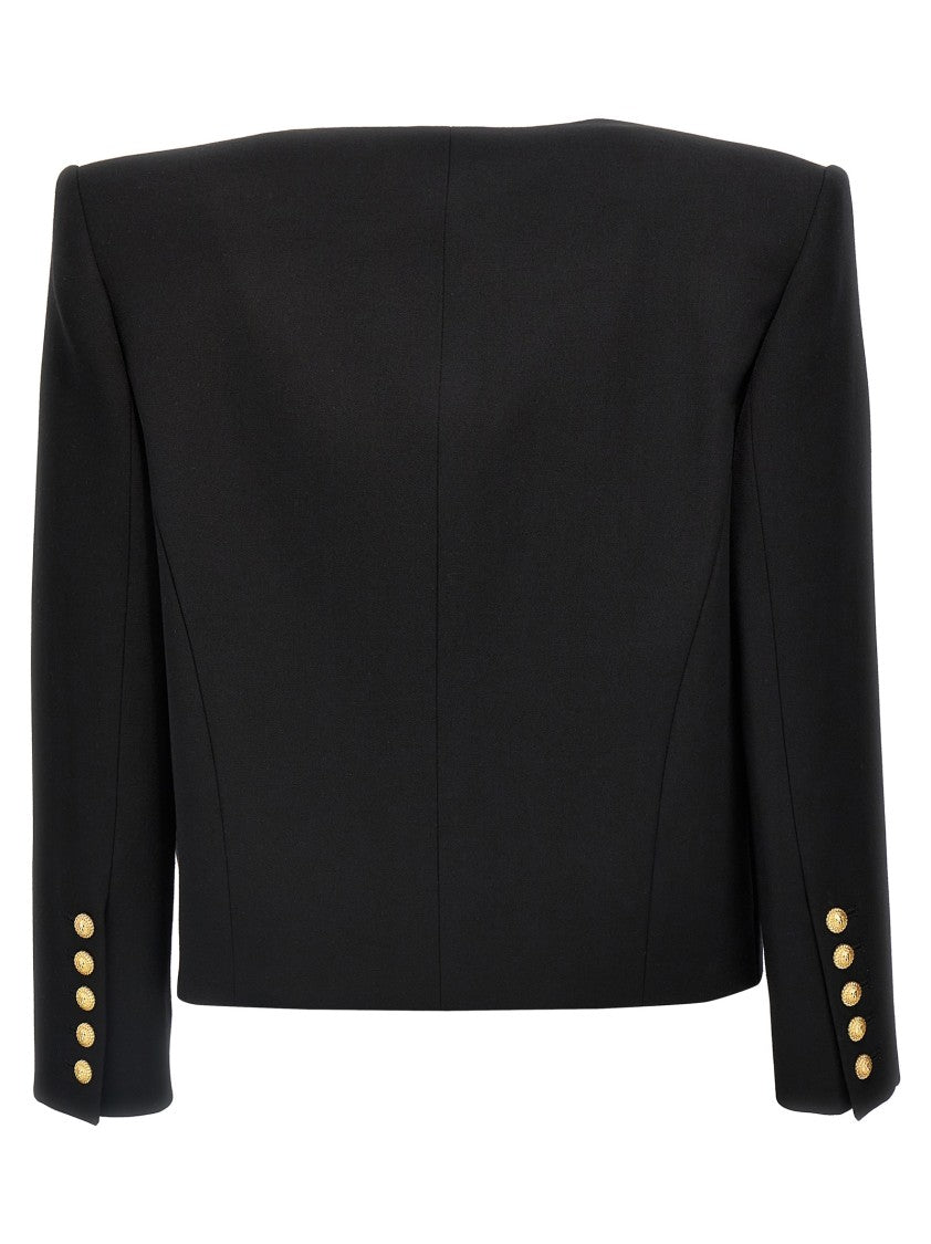 Balmain Grain De Poudre Blazer With Satin Lapels And Logo Buttons