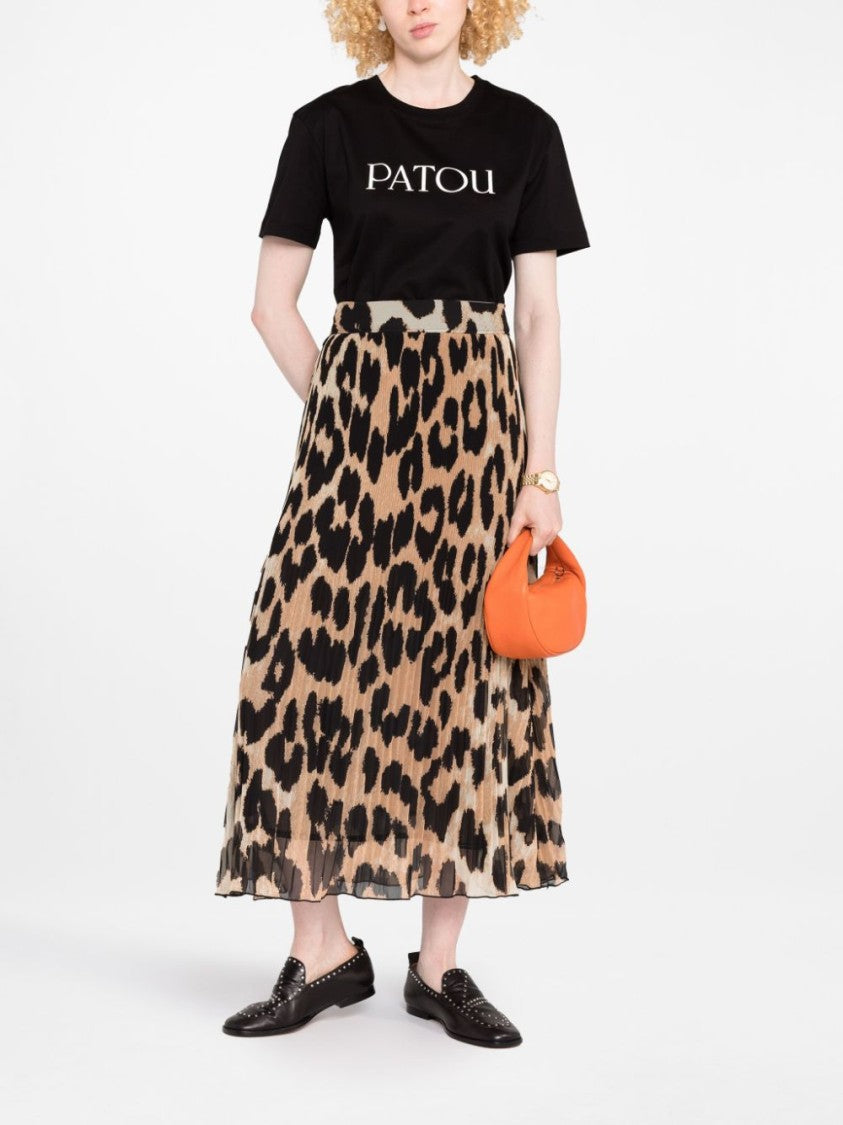 Patou Short-Sleeved Black Logo Print Top