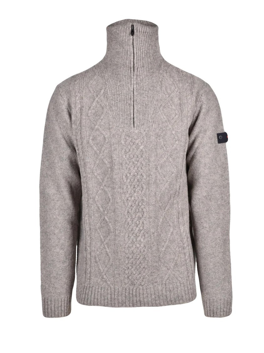 Peuterey Beige Cable-Knit Zip High-Neck Sweater