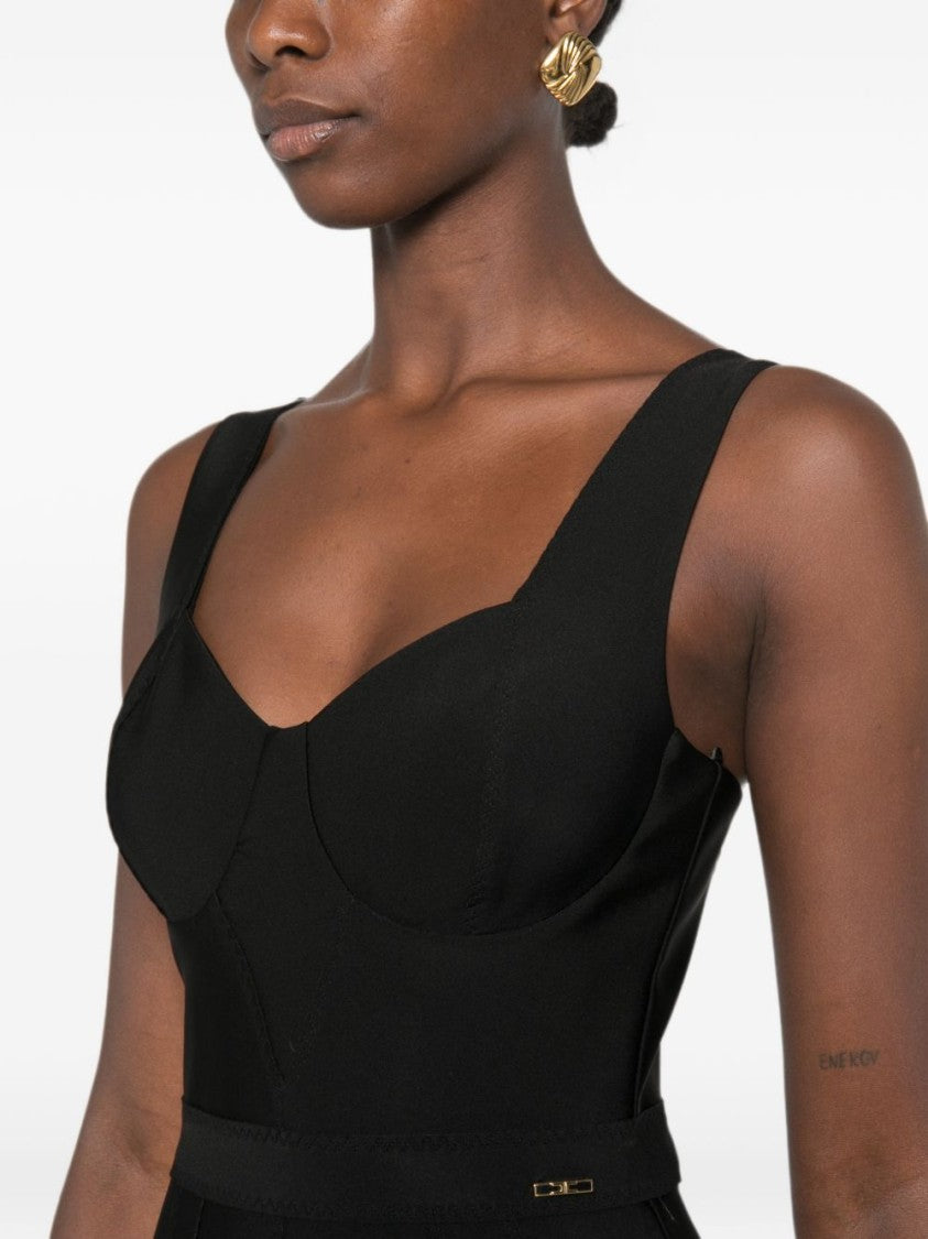 Elisabetta Franchi Black Fitted Midi Structured Bustier Dress