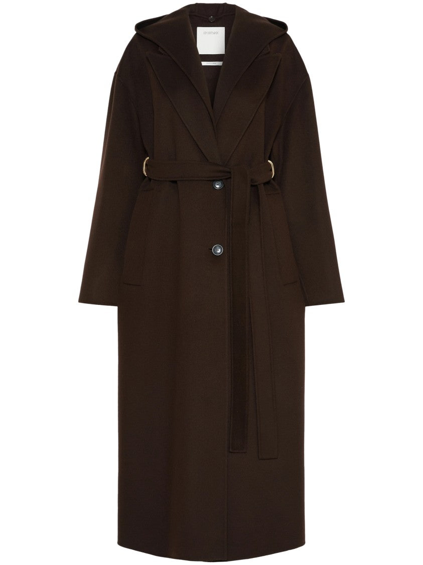 Sportmax Long Wool Coat With Belted Waist And Wide Collar