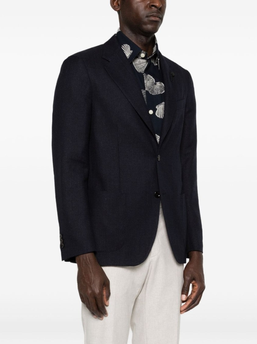 Lardini Navy Blue Single-Breasted Jacket With Lapel Pin And Tailored Fit