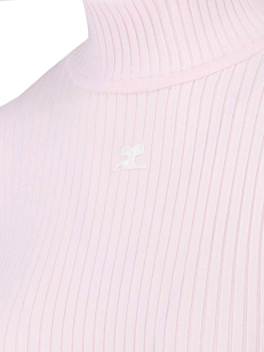 Courrèges Logo Turtleneck, In Pink Viscose Blend