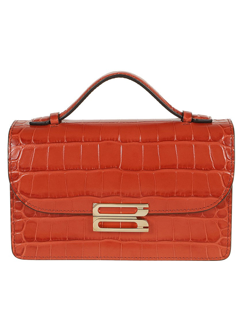 Victoria Beckham Crocodile-Embossed Red Cross Body Bag