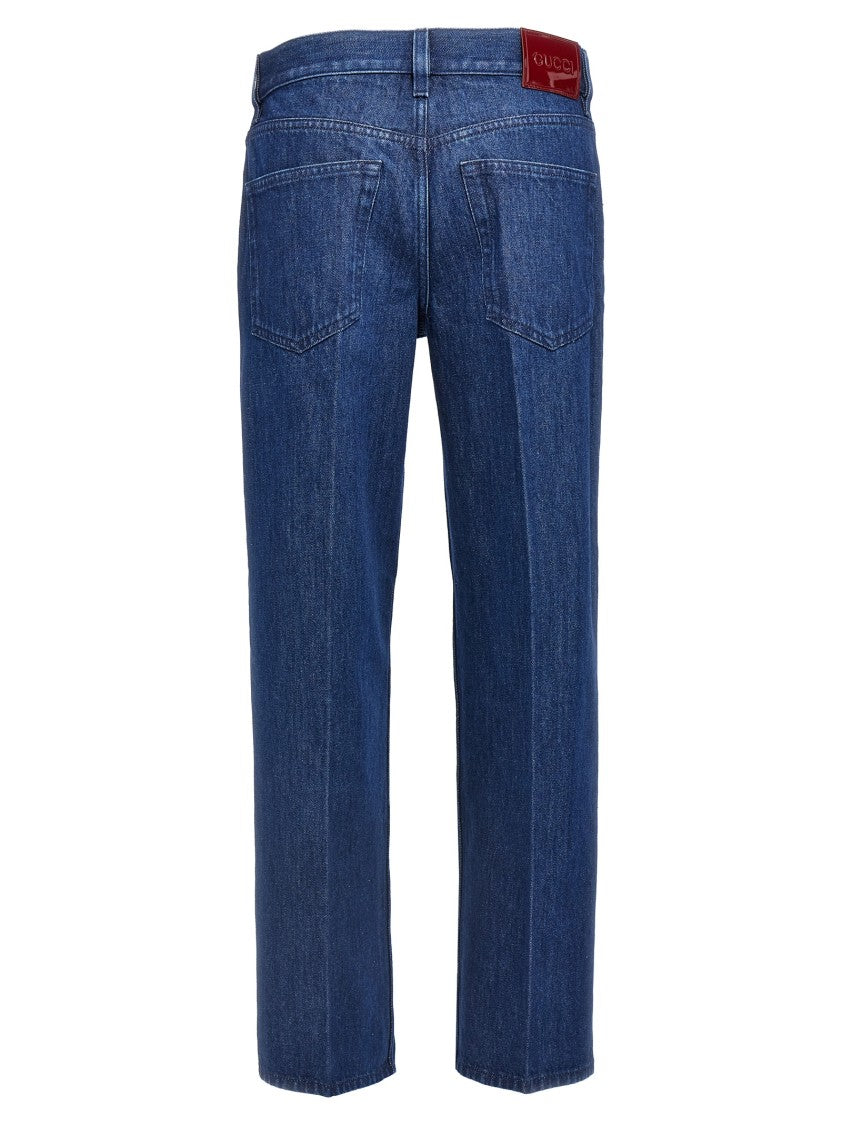 Gucci Straight-Leg Denim Jeans With Front Stretched Pleat