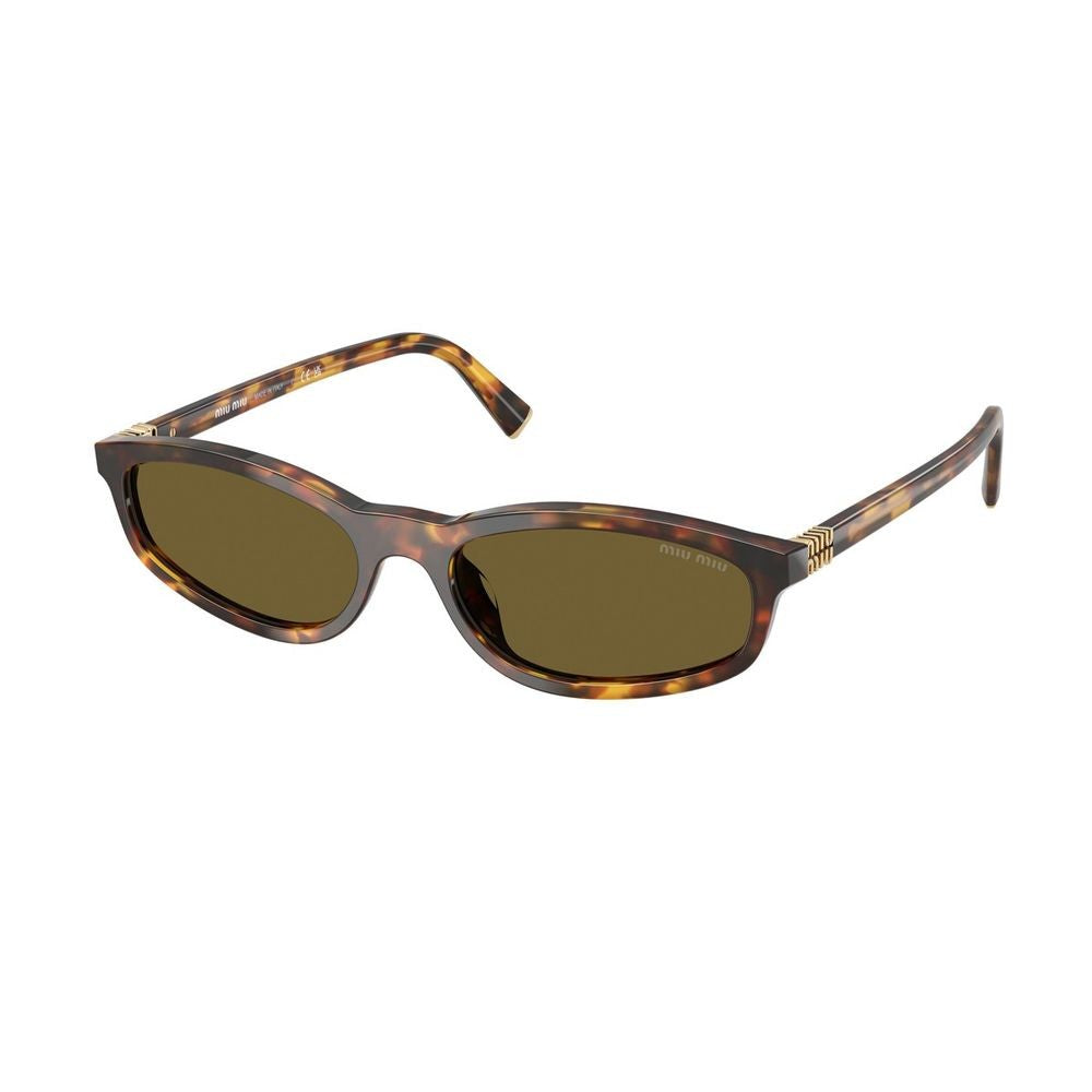 Miu Miu Slim Honey Havana Geometric Sunglasses With Metal Logo