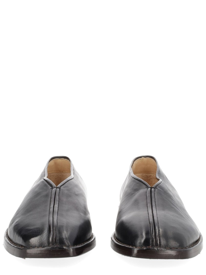 Lemaire Black Lamb Leather Slippers With Central Seam And Piping Detail