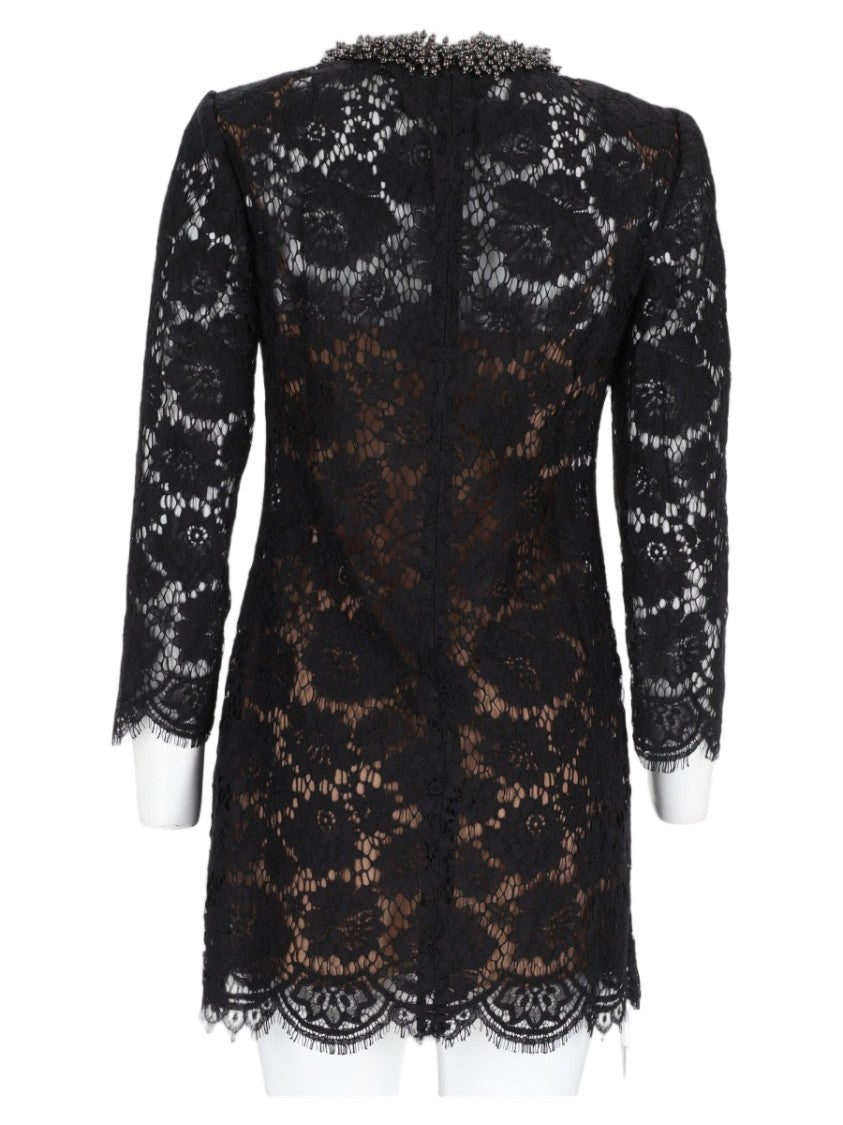 Self-Portrait Black Embellished Neckline Lace Mini Dress