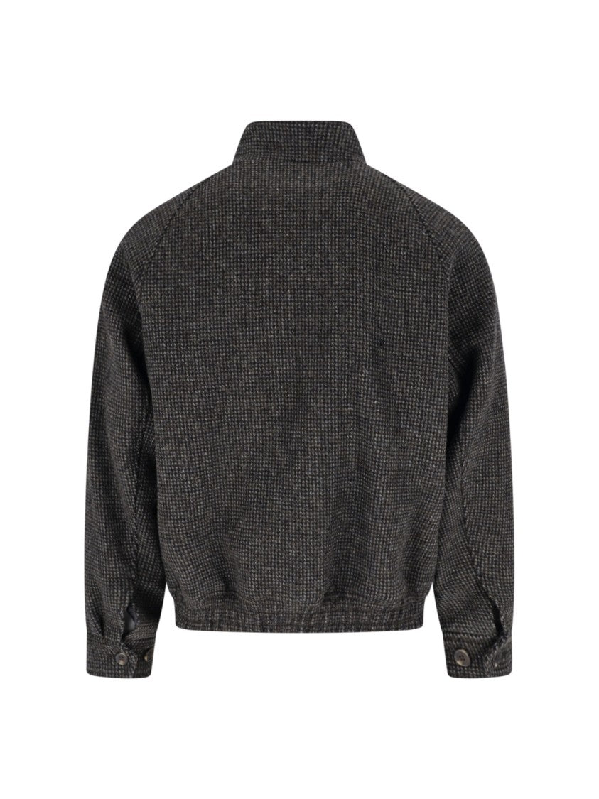 Dunst Brown Checkered High-Collar Wool Bomber Jacket