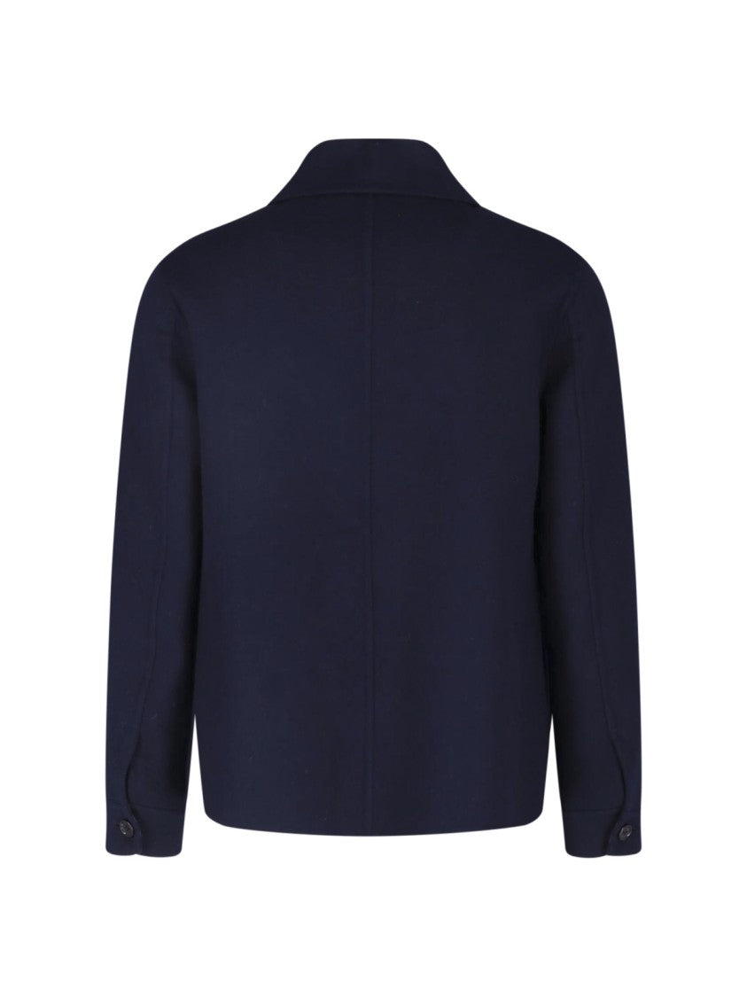 Burberry Blue Classic Collar Button-Up Wool Jacket