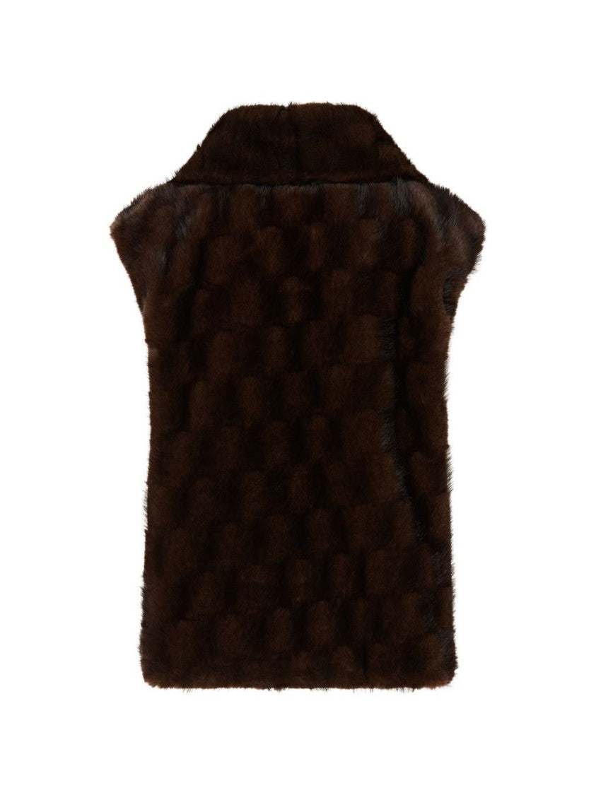 Pinko Dark Brown Faux Fur Leather Jacket