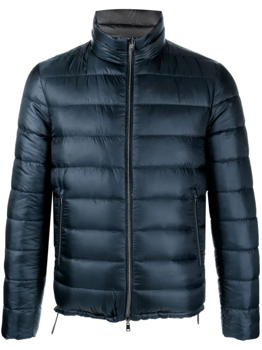 Herno Quilted Blue Puffer Jacket With High Collar