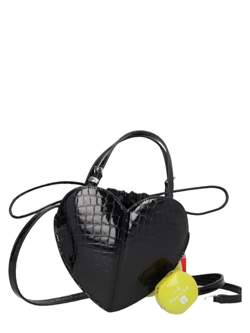 Rotate Heart-Shaped Shoulder Bag In Glossy Black Leather